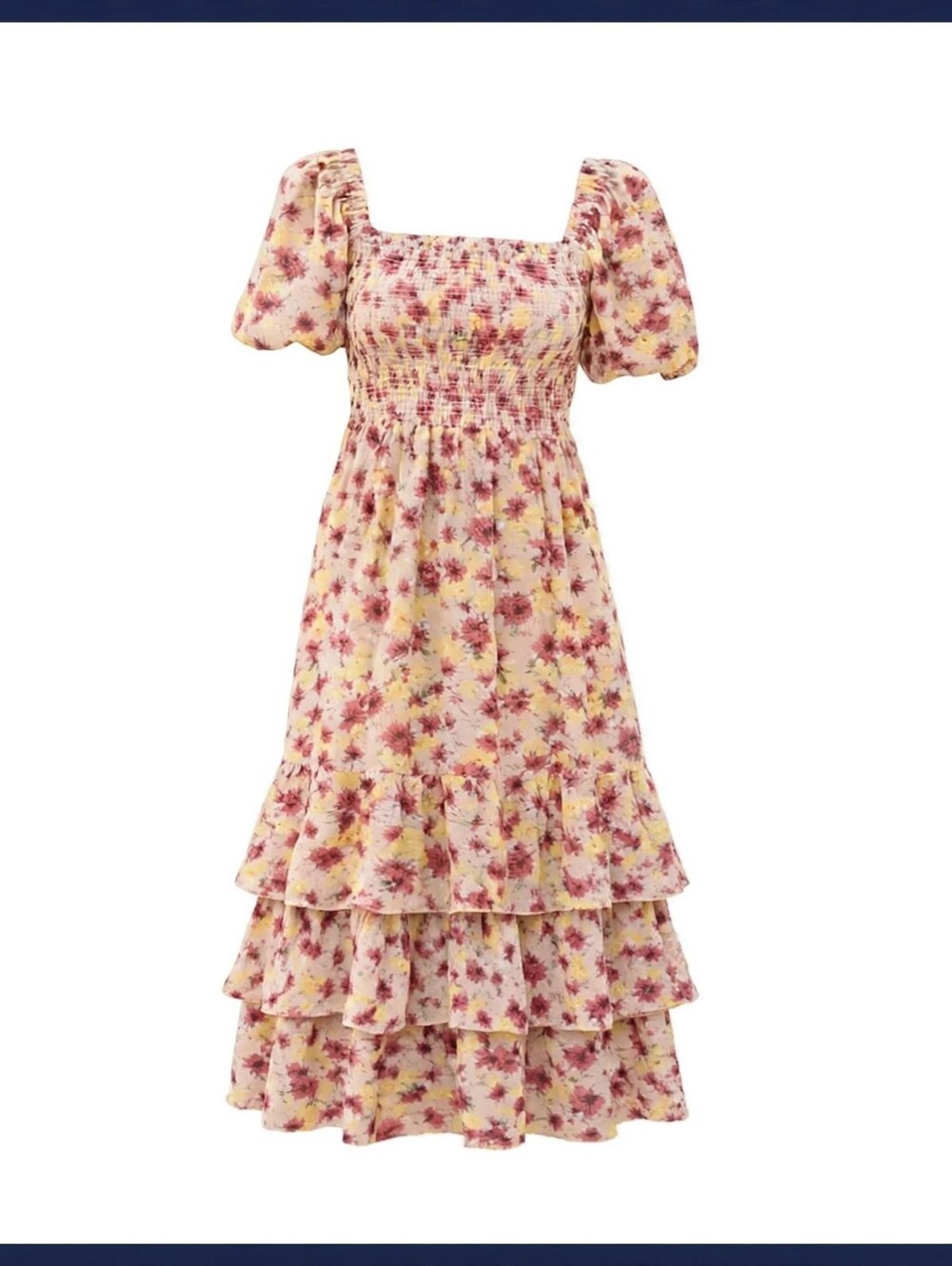 English Factory Tiered Floral Smocked Maxi Dress – Small – Flowing Chiffon NWOT